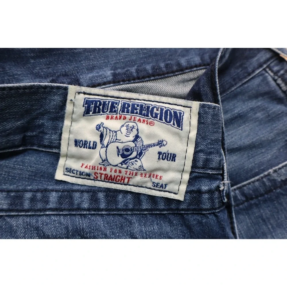 Mens True Religion Jeans Size 38x29 Cotton USA Relaxed Straight Blue Flap Pocket
